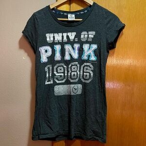 PINK Victoria's Secret Vintage Y2K Navy Blue Gray Fitted T-Shirt Size Medium